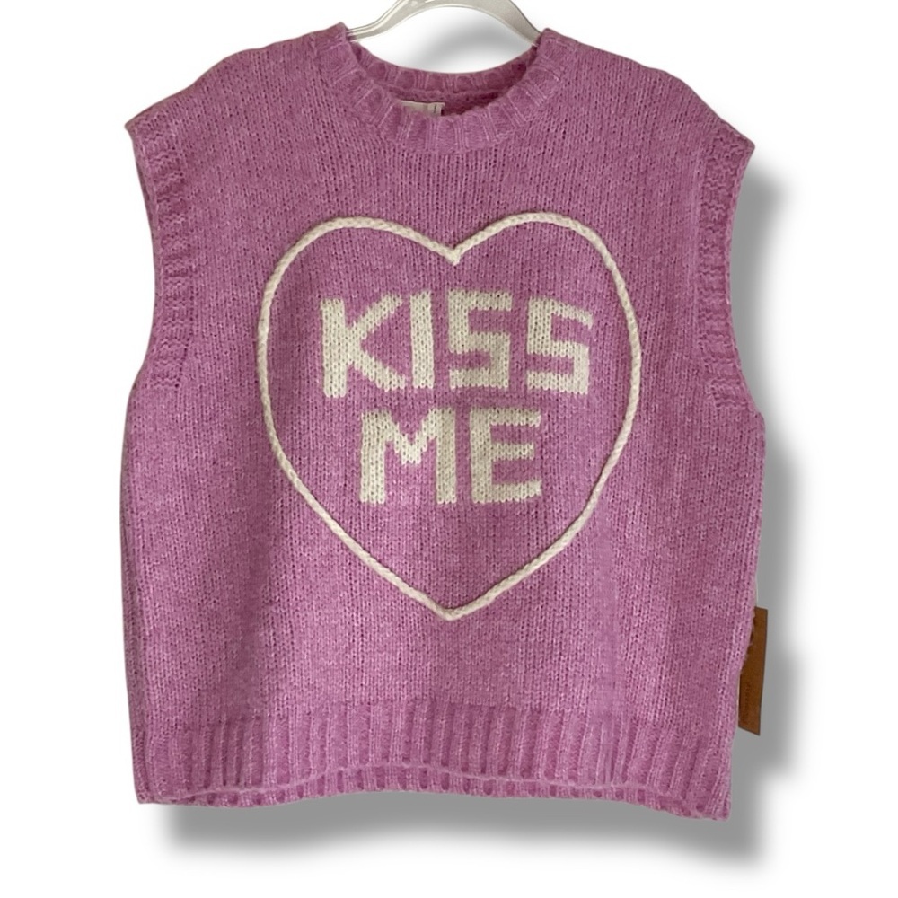 Dreamers Sweater Pink Kiss Me Candy Heart Knit Sleeveless‎ Size Small NWT